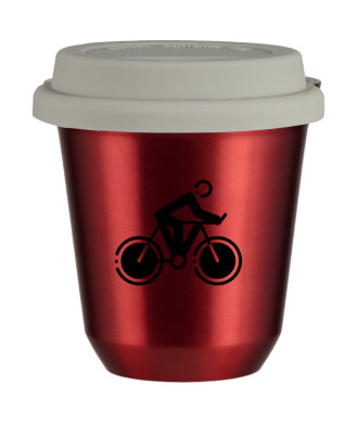Tasse 80 ml ROUGE MÉTALLIQUE "Cyclisme 2 (noir)", avec couvercle blanc Tasse 80 ml ROUGE MÉTALLIQUE "Cyclisme 2 (noir)", avec couvercle blanc