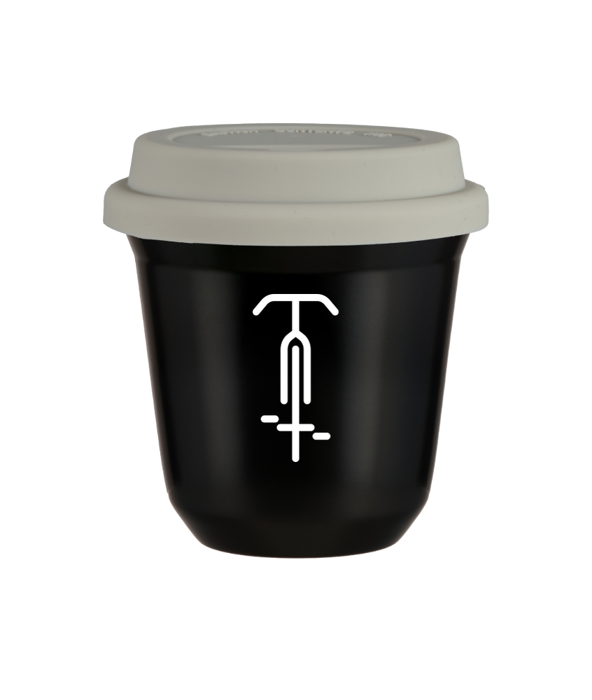 Tasse 80 ml NOIR "Cyclisme 1 (blanc)", avec couvercle blanc Tasse 80 ml NOIR "Cyclisme 1 (blanc)", avec couvercle blanc