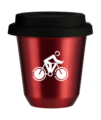 Tasse 80 ml ROUGE MÉTALLIQUE "Cyclisme 2 (blanc)", avec couvercle noir Tasse 80 ml ROUGE MÉTALLIQUE "Cyclisme 2 (blanc)", avec couvercle noir