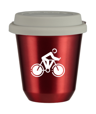 Tasse 80 ml ROUGE MÉTALLIQUE "Cyclisme 2 (blanc)", avec couvercle blanc Tasse 80 ml ROUGE MÉTALLIQUE "Cyclisme 2 (blanc)", avec couvercle blanc