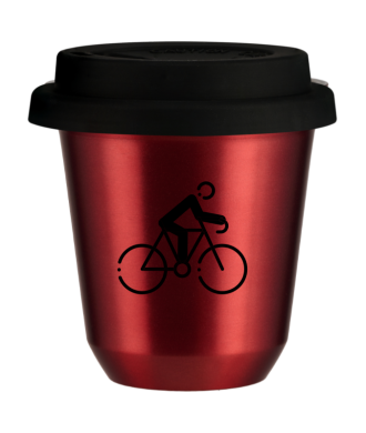 Tasse 80 ml ROUGE MÉTALLIQUE "Cyclisme 3 (noir)", avec couvercle noir Tasse 80 ml ROUGE MÉTALLIQUE "Cyclisme 3 (noir)", avec couvercle noir