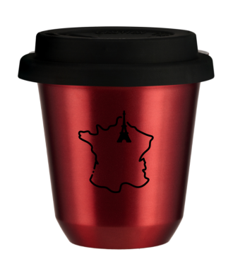 Tasse 80 ml ROUGE MÉTALLIQUE "France", avec couvercle noir Tasse 80 ml ROUGE MÉTALLIQUE "France", avec couvercle noir