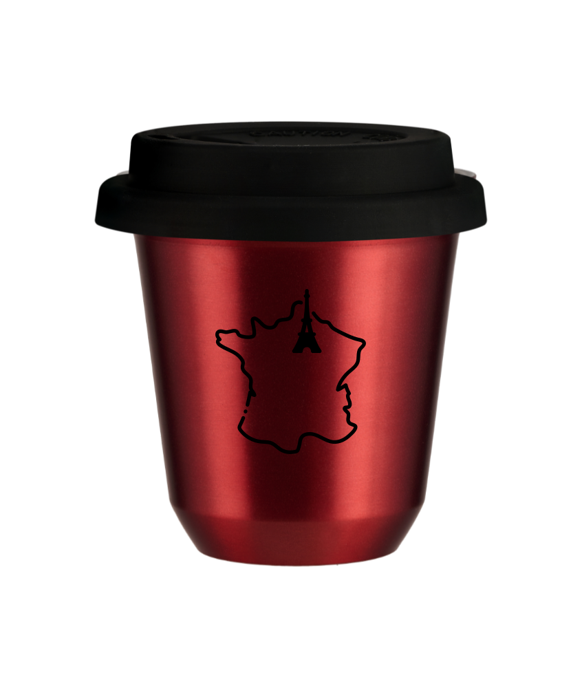 Tasse 80 ml ROUGE MÉTALLIQUE "France", avec couvercle noir