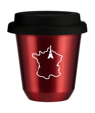 Tasse 80 ml ROUGE MÉTALLIQUE "France (blanc)", avec couvercle noir Tasse 80 ml ROUGE MÉTALLIQUE "France (blanc)", avec couvercle noir