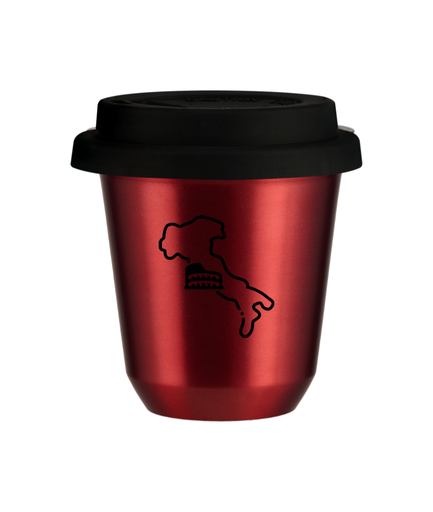 Tasse 80 ml ROUGE MÉTALLIQUE "Italie (noir)", avec couvercle noir