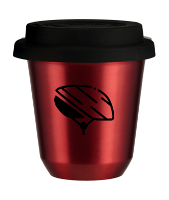 Tasse 80 ml ROUGE MÉTALLIQUE "Casque", avec couvercle noir Tasse 80 ml ROUGE MÉTALLIQUE "Casque", avec couvercle noir