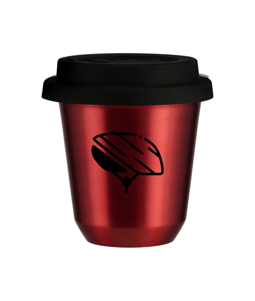 Tasse 80 ml ROUGE MÉTALLIQUE "Casque", avec couvercle noir
