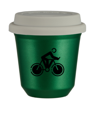 Tasse 80 ml VERT MÉTALLIQUE "Cyclisme 2", avec couvercle blanc Tasse 80 ml VERT MÉTALLIQUE "Cyclisme 2", avec couvercle blanc