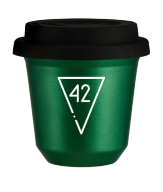 Tasse 80 ml VERT MÉTALLIQUE "42 (blanc)", avec couvercle noir Tasse 80 ml VERT MÉTALLIQUE "42 (blanc)", avec couvercle noir