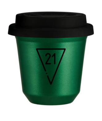 Tasse 80 ml VERT MÉTALLIQUE "21", avec couvercle noir Tasse 80 ml VERT MÉTALLIQUE "21", avec couvercle noir