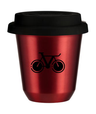 Tasse 80 ml ROUGE MÉTALLIQUE "Vélo 1 (noir)", avec couvercle noir Tasse 80 ml ROUGE MÉTALLIQUE "Vélo 1 (noir)", avec couvercle noir