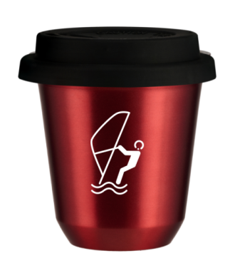 Tasse 80 ml ROUGE MÉTALLIQUE "Sports nautiques (blanc)", avec couvercle noir Tasse 80 ml ROUGE MÉTALLIQUE "Sports nautiques (blanc)", avec couvercle noir