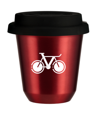 Tasse 80 ml ROUGE MÉTALLIQUE "Vélo 1 (blanc)", avec couvercle noir Tasse 80 ml ROUGE MÉTALLIQUE "Vélo 1 (blanc)", avec couvercle noir