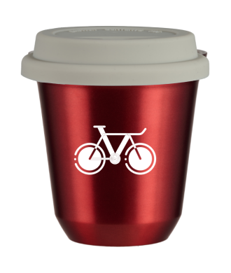 Tasse 80 ml ROUGE MÉTALLIQUE "Vélo 1 (blanc)", avec couvercle blanc Tasse 80 ml ROUGE MÉTALLIQUE "Vélo 1 (blanc)", avec couvercle blanc