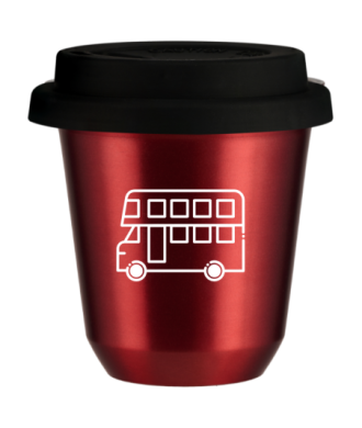 Tasse 80 ml ROUGE MÉTALLIQUE "Bus (blanc)", avec couvercle noir Tasse 80 ml ROUGE MÉTALLIQUE "Bus (blanc)", avec couvercle noir