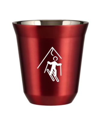 Tasse 80 ml ROUGE MÉTALLIQUE "Ski (blanc)" Tasse 80 ml ROUGE MÉTALLIQUE "Ski (blanc)"