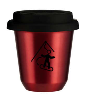 Tasse 80 ml ROUGE MÉTALLIQUE "Snowboard", avec couvercle noir Tasse 80 ml ROUGE MÉTALLIQUE "Snowboard", avec couvercle noir