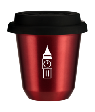 Tasse 80 ml ROUGE MÉTALLIQUE "BIG BEN (blanc)", avec couvercle noir Tasse 80 ml ROUGE MÉTALLIQUE "BIG BEN (blanc)", avec couvercle noir
