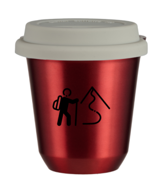 Tasse 80 ml ROUGE MÉTALLIQUE "Escalade 2 (noir)", avec couvercle blanc Tasse 80 ml ROUGE MÉTALLIQUE "Escalade 2 (noir)", avec couvercle blanc