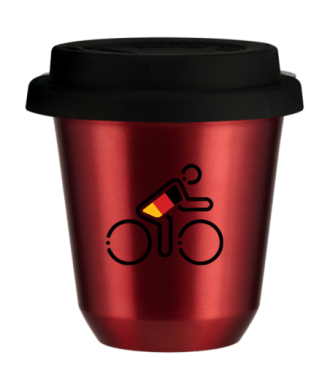 Tasse 80 ml ROUGE MÉTALLIQUE "Cycliste aux couleurs allemandes", avec couvercle noir Tasse 80 ml ROUGE MÉTALLIQUE "Cycliste aux couleurs allemandes", avec couvercle noir