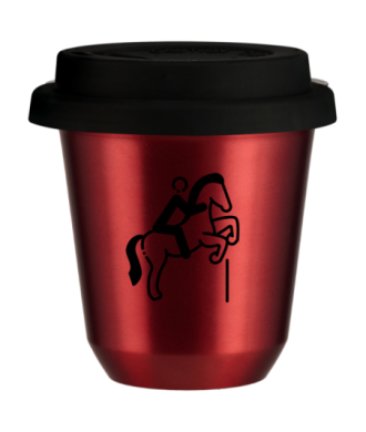 Tasse 80 ml ROUGE MÉTALLIQUE "Équitation 1 (noir)", avec couvercle noir Tasse 80 ml ROUGE MÉTALLIQUE "Équitation 1 (noir)", avec couvercle noir