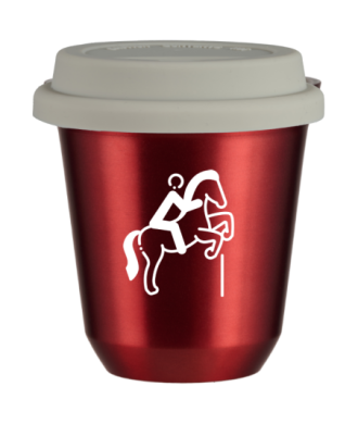 Tasse 80 ml ROUGE MÉTALLIQUE "Équitation 1 (blanc)", avec couvercle blanc Tasse 80 ml ROUGE MÉTALLIQUE "Équitation 1 (blanc)", avec couvercle blanc