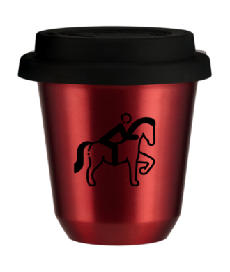 Tasse 80 ml ROUGE MÉTALLIQUE "Équitation 2", avec couvercle noir Tasse 80 ml ROUGE MÉTALLIQUE "Équitation 2", avec couvercle noir