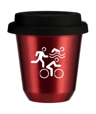 Tasse 80 ml ROUGE MÉTALLIQUE "Sports (blanc)", avec couvercle noir Tasse 80 ml ROUGE MÉTALLIQUE "Sports (blanc)", avec couvercle noir