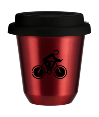 Tasse 80 ml ROUGE MÉTALLIQUE "Cyclisme 2", avec couvercle noir Tasse 80 ml ROUGE MÉTALLIQUE "Cyclisme 2", avec couvercle noir