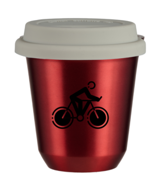 Tasse 80 ml ROUGE MÉTALLIQUE "Cyclisme 2 (noir)", avec couvercle blanc Tasse 80 ml ROUGE MÉTALLIQUE "Cyclisme 2 (noir)", avec couvercle blanc