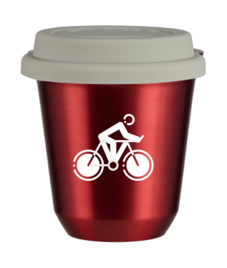 Tasse 80 ml ROUGE MÉTALLIQUE "Cyclisme 2 (blanc)", avec couvercle blanc Tasse 80 ml ROUGE MÉTALLIQUE "Cyclisme 2 (blanc)", avec couvercle blanc