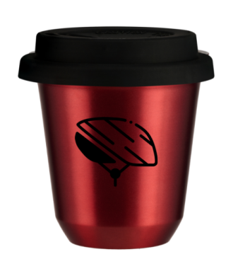 Tasse 80 ml ROUGE MÉTALLIQUE "Casque", avec couvercle noir Tasse 80 ml ROUGE MÉTALLIQUE "Casque", avec couvercle noir
