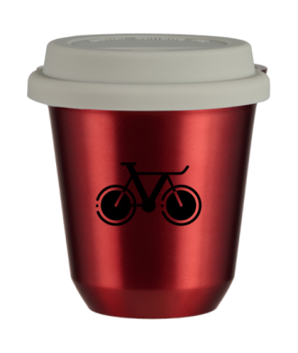 Tasse 80 ml ROUGE MÉTALLIQUE "Vélo 1 (noir)", avec couvercle blanc Tasse 80 ml ROUGE MÉTALLIQUE "Vélo 1 (noir)", avec couvercle blanc