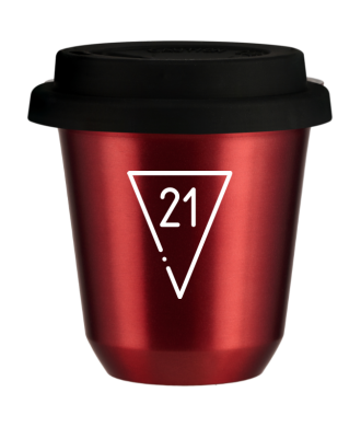 Tasse 80 ml ROUGE MÉTALLIQUE "21 (blanc)", avec couvercle noir Tasse 80 ml ROUGE MÉTALLIQUE "21 (blanc)", avec couvercle noir