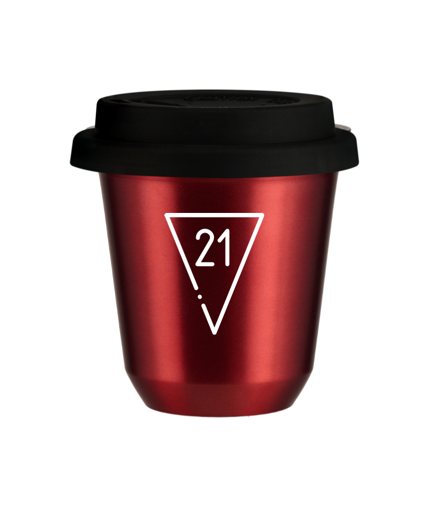 Tasse 80 ml ROUGE MÉTALLIQUE "21 (blanc)", avec couvercle noir