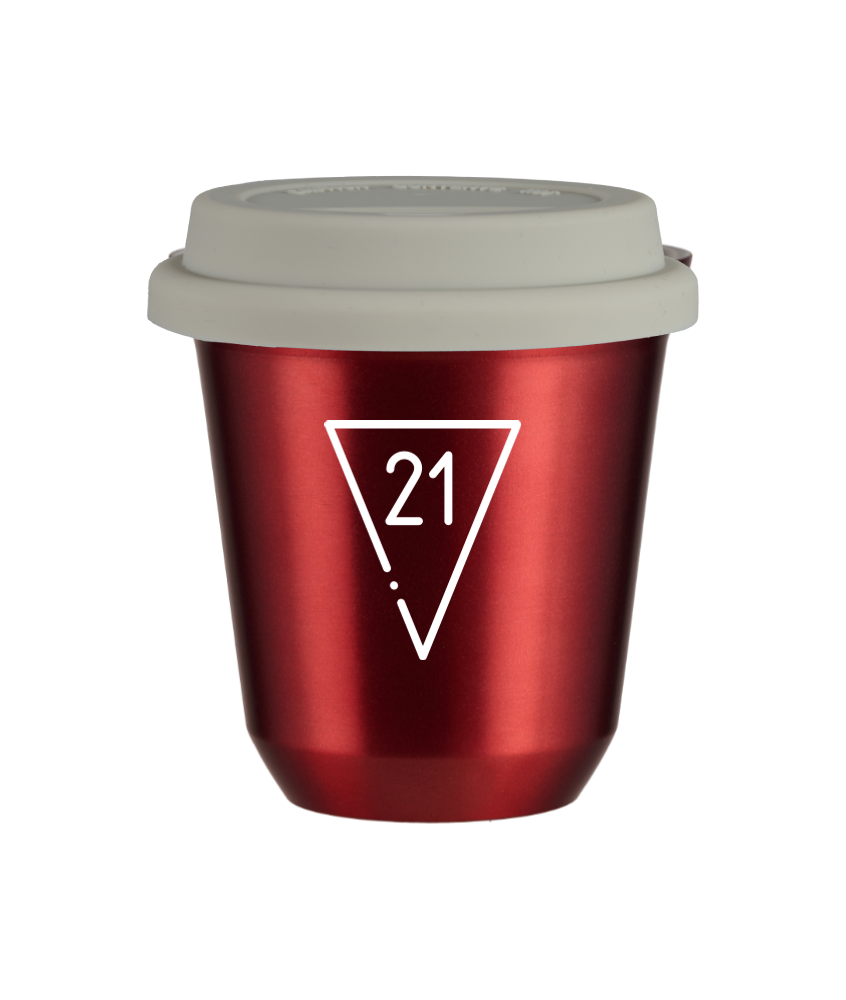 Tasse 80 ml ROUGE MÉTALLIQUE "21 (blanc)", avec couvercle blanc