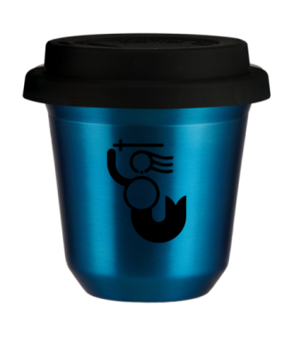 Tasse 80 ml BLEU MÉTALLIQUE "WARSZAWSKA SYRENKA", avec couvercle noir Tasse 80 ml BLEU MÉTALLIQUE "WARSZAWSKA SYRENKA", avec couvercle noir