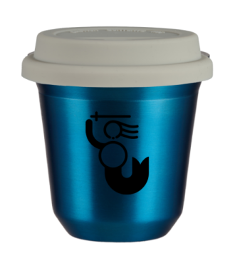 Tasse 80 ml BLEU MÉTALLIQUE "WARSZAWSKA SYRENKA (noir)", avec couvercle blanc Tasse 80 ml BLEU MÉTALLIQUE "WARSZAWSKA SYRENKA (noir)", avec couvercle blanc
