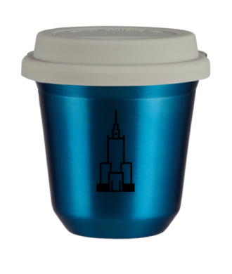 Tasse 80 ml BLEU MÉTALLIQUE "Pałac kultury i nauki (noir)", avec couvercle blanc Tasse 80 ml BLEU MÉTALLIQUE "Pałac kultury i nauki (noir)", avec couvercle blanc