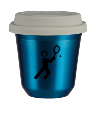 Tasse 80 ml BLEU MÉTALLIQUE "Tennis 1", avec couvercle blanc Tasse 80 ml BLEU MÉTALLIQUE "Tennis 1", avec couvercle blanc