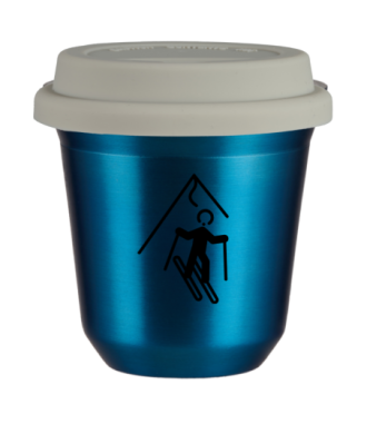 Tasse 80 ml BLEU MÉTALLIQUE "Ski", avec couvercle blanc Tasse 80 ml BLEU MÉTALLIQUE "Ski", avec couvercle blanc