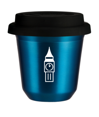 Tasse 80 ml BLEU MÉTALLIQUE "BIG BEN (blanc)", avec couvercle noir Tasse 80 ml BLEU MÉTALLIQUE "BIG BEN (blanc)", avec couvercle noir