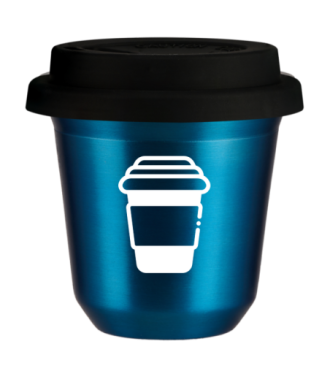 Tasse 80 ml BLEU MÉTALLIQUE, avec couvercle noir Tasse 80 ml BLEU MÉTALLIQUE, avec couvercle noir