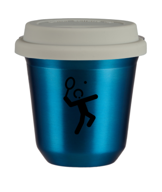 Tasse 80 ml BLEU MÉTALLIQUE "Tennis 2 (noir)", avec couvercle blanc Tasse 80 ml BLEU MÉTALLIQUE "Tennis 2 (noir)", avec couvercle blanc