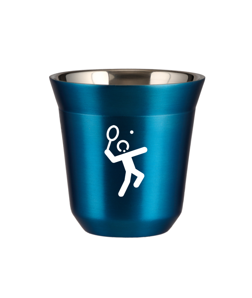 Tasse 80 ml BLEU MÉTALLIQUE "Tennis 2 (blanc)"
