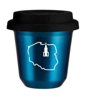 Tasse 80 ml BLEU MÉTALLIQUE "Pologne (blanc)", avec couvercle noir Tasse 80 ml BLEU MÉTALLIQUE "Pologne (blanc)", avec couvercle noir