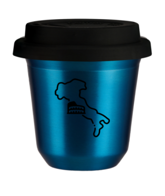 Tasse 80 ml BLEU MÉTALLIQUE "Italie (noir)", avec couvercle noir Tasse 80 ml BLEU MÉTALLIQUE "Italie (noir)", avec couvercle noir