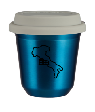 Tasse 80 ml BLEU MÉTALLIQUE "Italie (noir)", avec couvercle blanc Tasse 80 ml BLEU MÉTALLIQUE "Italie (noir)", avec couvercle blanc