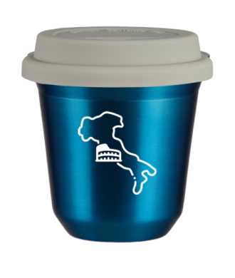 Tasse 80 ml BLEU MÉTALLIQUE "Italie (blanc)", avec couvercle blanc Tasse 80 ml BLEU MÉTALLIQUE "Italie (blanc)", avec couvercle blanc