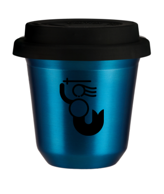 Tasse 80 ml BLEU MÉTALLIQUE "WARSZAWSKA SYRENKA", avec couvercle noir Tasse 80 ml BLEU MÉTALLIQUE "WARSZAWSKA SYRENKA", avec couvercle noir
